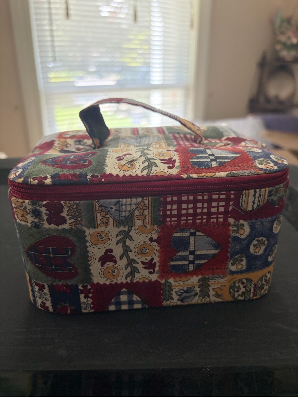 Patterned Patchwork Travel Cosmetic Bag - Red Accent